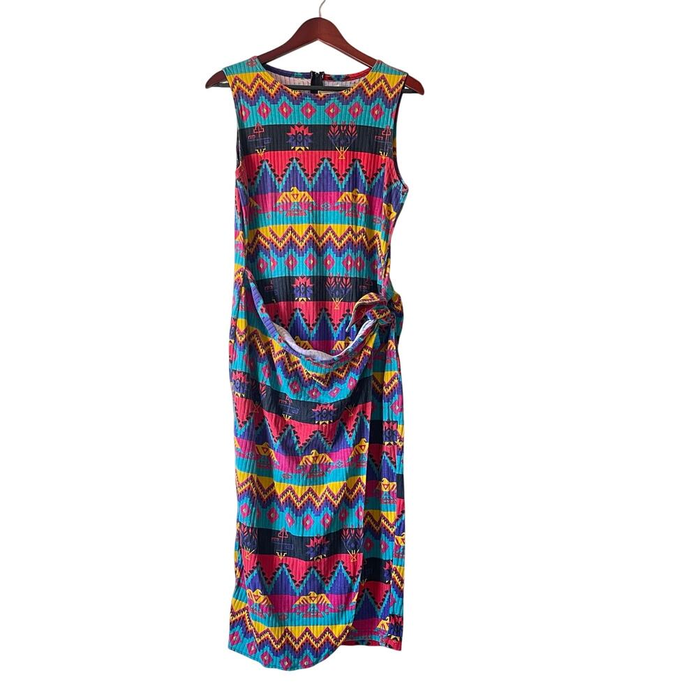 Vintage 80s tribal southwestern midi bodycon wrap dress size medium